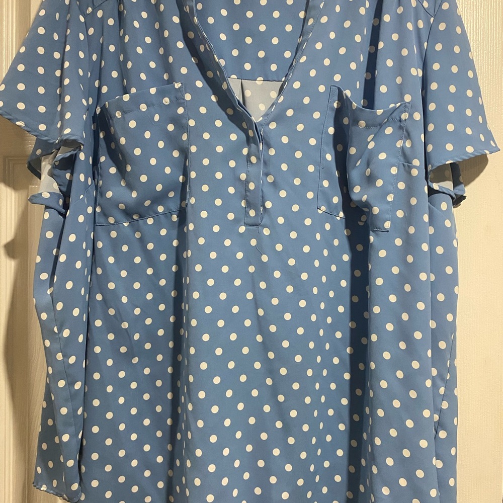 Torrid Blue and White Polka Dot Blouse